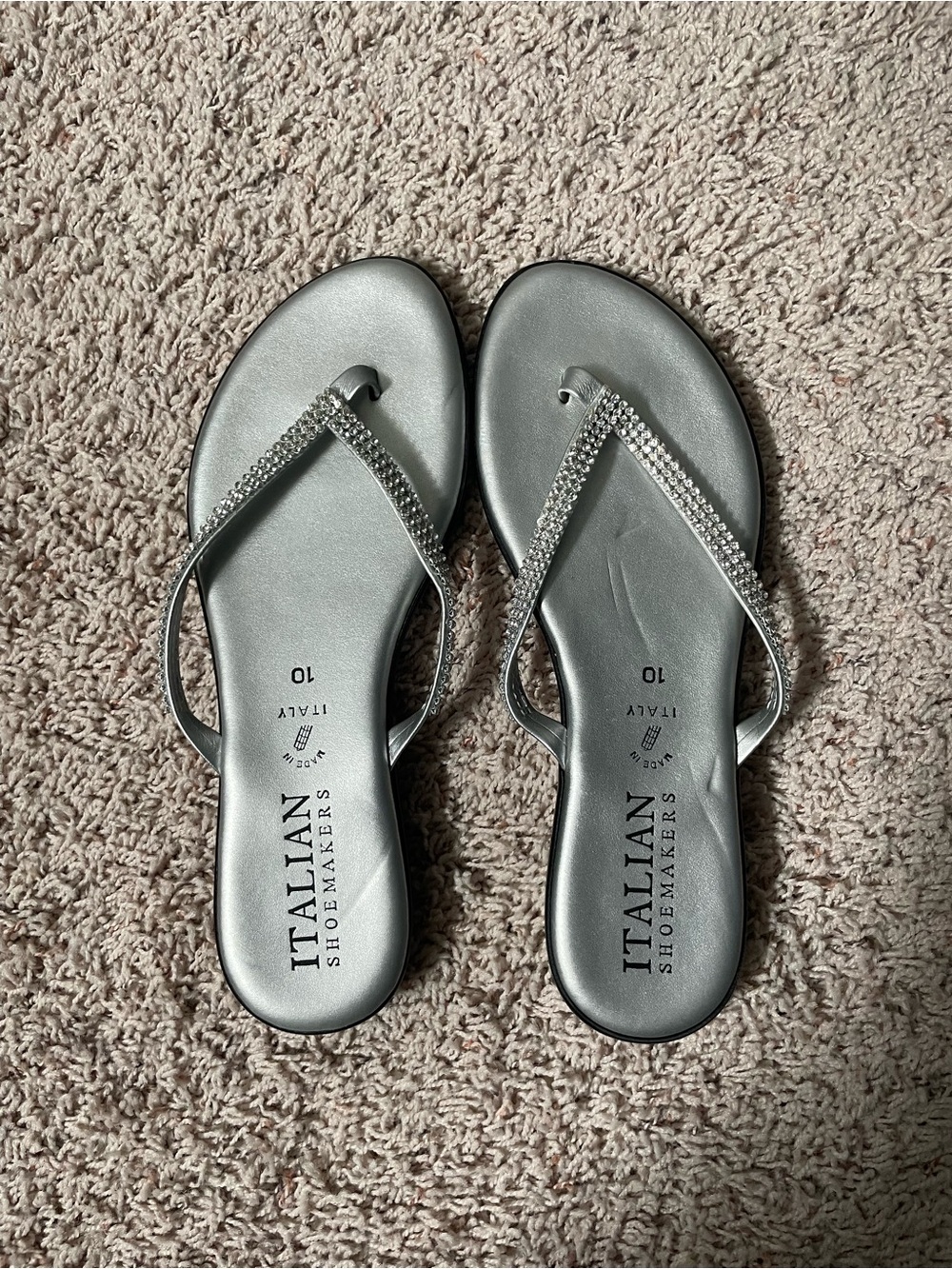 Italian Shoemakers Silver Crystal-Strap Thong Sandals